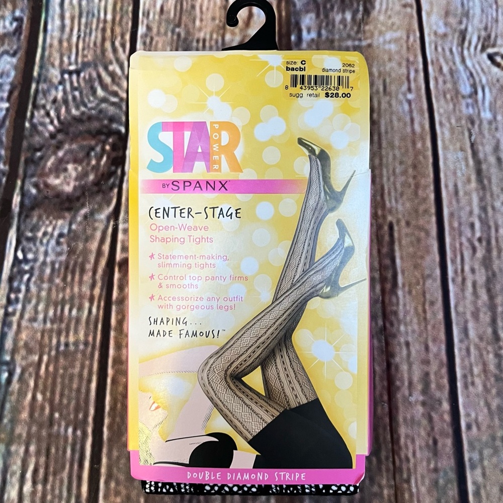 Star Power by Spanx Diamond Stripe Shaping Tights Black Size C